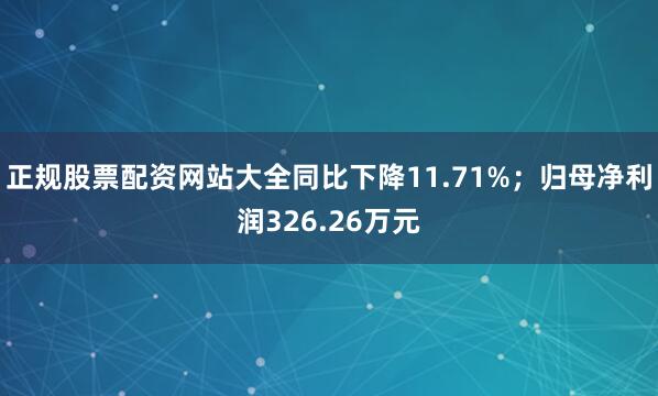 正规股票配资网站大全同比下降11.71%；归母净利润326.26万元